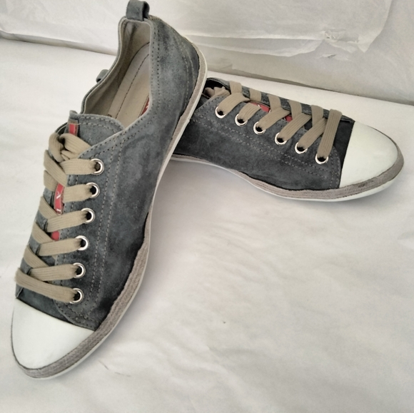 PRADA Sz 38.5 suede Leather Low-top Sneakers women's authentic - Picture 2 of 12